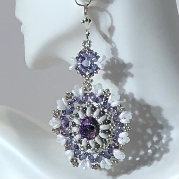 Hand Crafted Jewelry - Purple and White Dangle Earrings